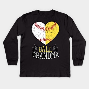 Mom Funny Baseball Shirt Ball Grandma Softball Kids Long Sleeve T-Shirt